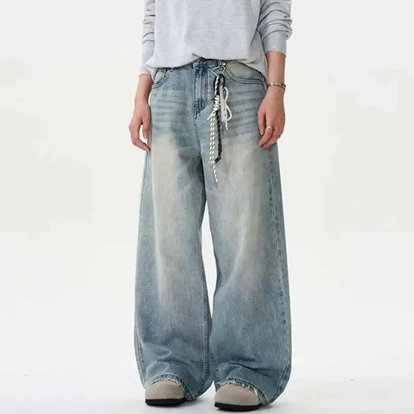 Plain Tone Faded Relaxed Wide Denim alternatif görünüm