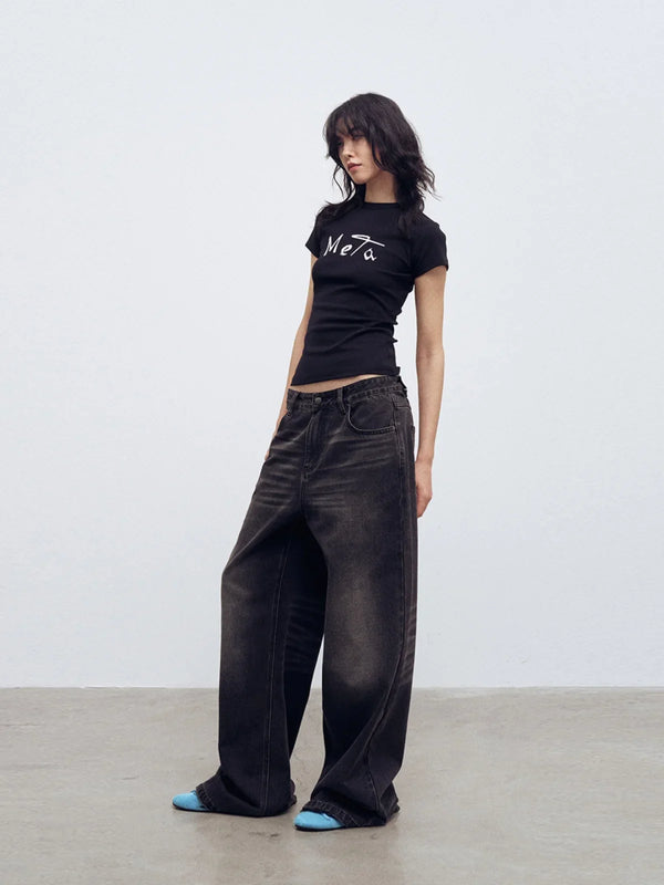 Time-Worn Letter Print Everyday Cotton T-Shirt