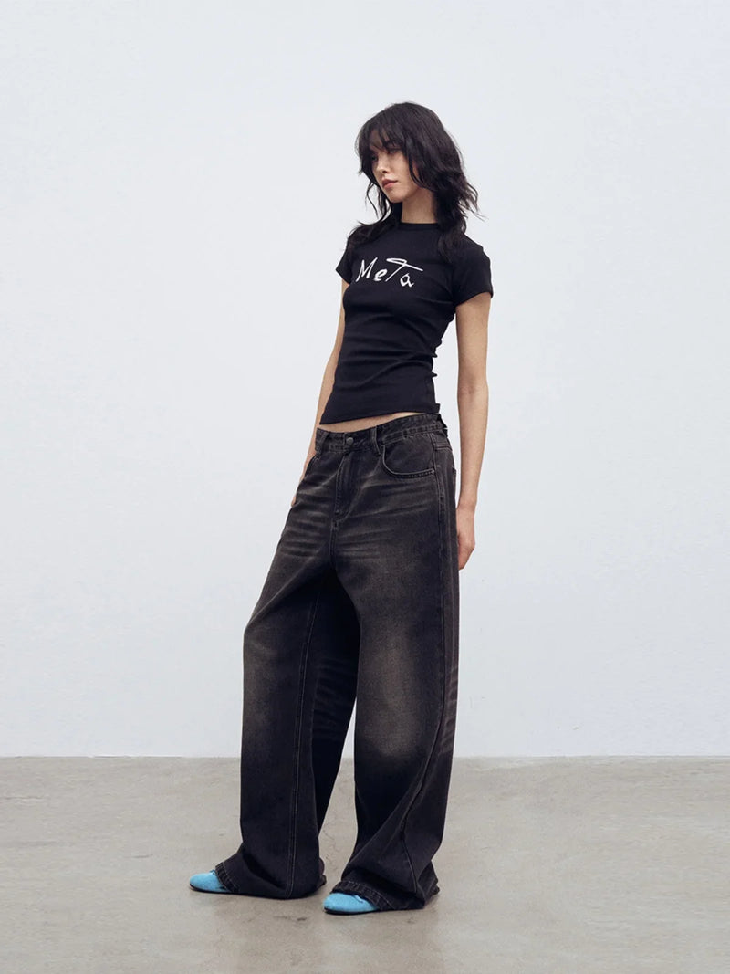 Time-Worn Letter Print Everyday Cotton T-Shirt