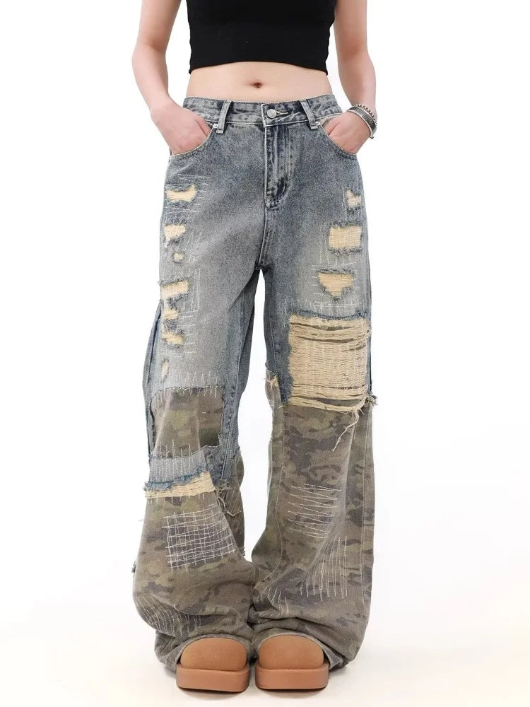 Heritage Rinse Blue Torn Relaxed Denim