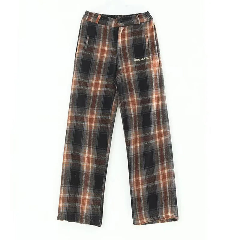 Plaid Drape Straight Trousers