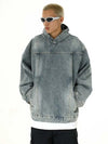 Breathable Mosaic Blue Wash Denim Sweatshirt