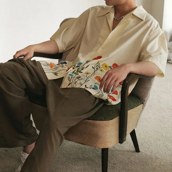 Bloom Print Airy Lapel Loose Top alternatif görünüm
