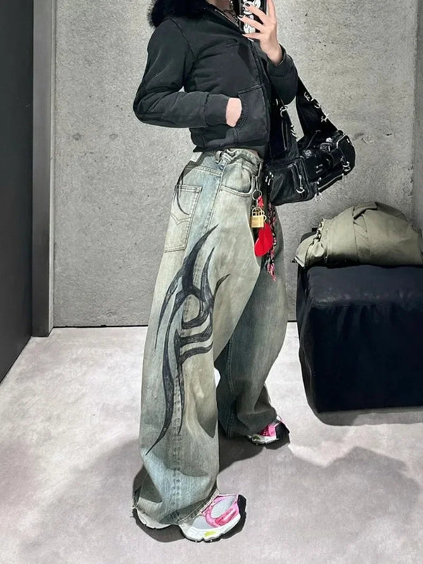 Blue Wash Dark Print High Denim alternatif görünüm