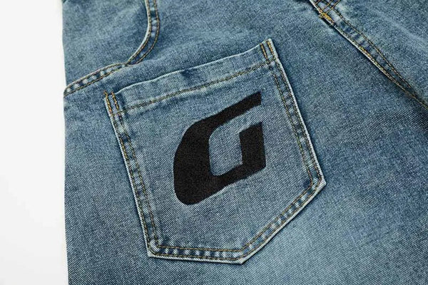 Asymmetric Mosaic Street Denim Wide Leg Jeans alternatif görünüm