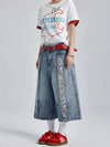 Heritage Wash Botanical Print Denim Shorts