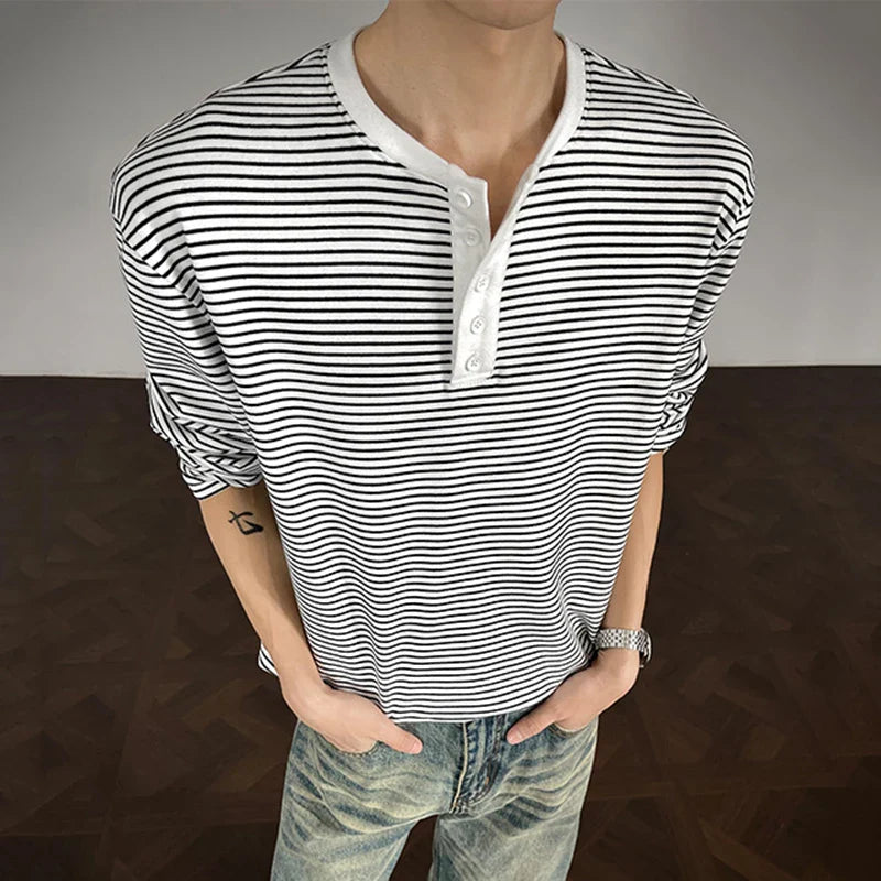 Circa-2000 Horizontal-Lines Breasted Long-Sleeved T-Shirt