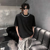 Classic-Wash Drop-Shoulder Relaxed Chain Shoulder Pad T-Shirt