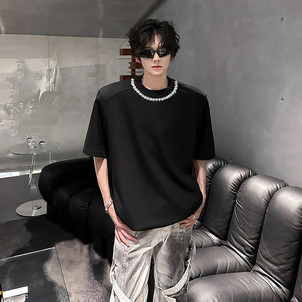 Classic-Wash Drop-Shoulder Relaxed Chain Shoulder Pad T-Shirt alternatif görünüm