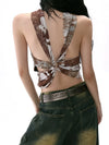 Sexy Designed Print Sleeveless Midriff T-Shirt