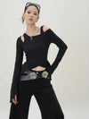 Slim Irregular Black Long Sleeve T-Shirt