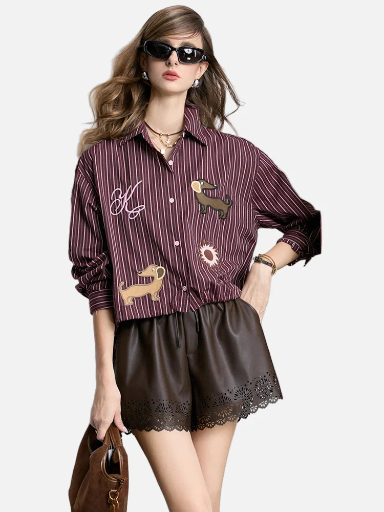 Puppy Love Stripe Embroidered Top