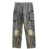 Yıkanmış Yırtık Detaylı Baggy Jean Pantolon, yakın çekim — Navra Wear