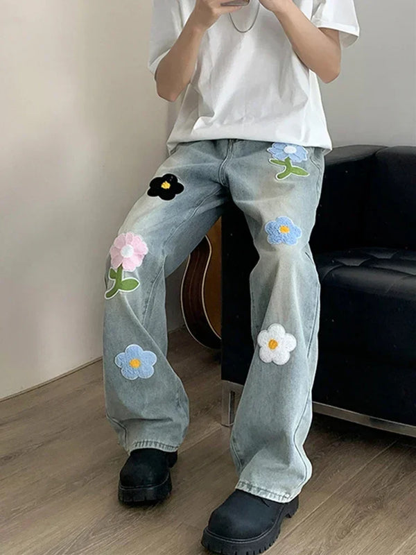 Classic Flower Stitched Denim alternatif görünüm