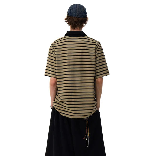 Enduring Back-In-Time Polished Color Block Collar-Knit Neck T-Shirt alternatif görünüm