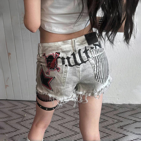 Low Slung Grunge Denim Shorts alternatif görünüm