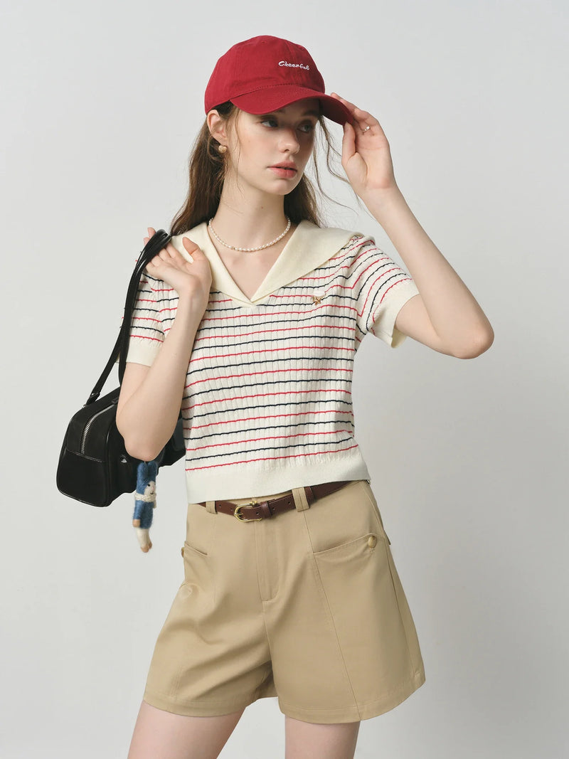 Block-Style Navy Horizontal-Lines Energetic Sundaze Knit T-Shirt