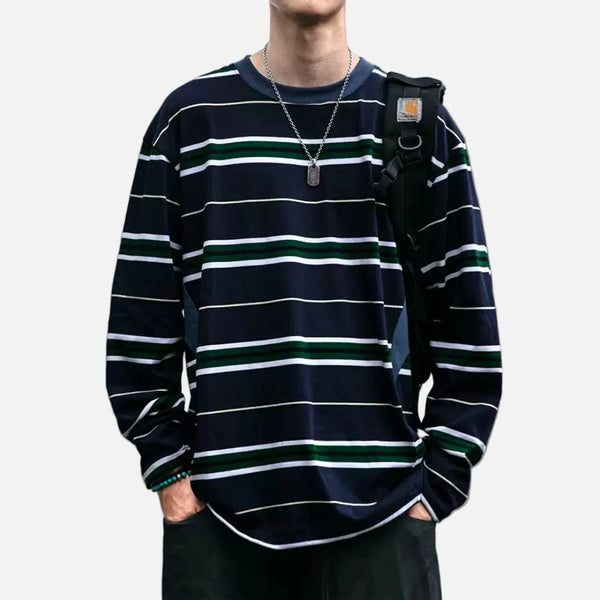 Bar-Print Far-East Minimalist Long Sleeve T-Shirt