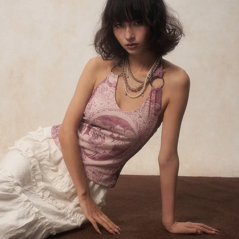 Washed-Out Far-East New-Millennium Purple Halter Top