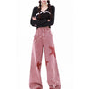 Women Stellar Pink Letters Printed High Waisted Denim