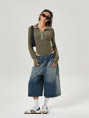 Timeless Rinse Ombre Wide Leg Denim Shorts