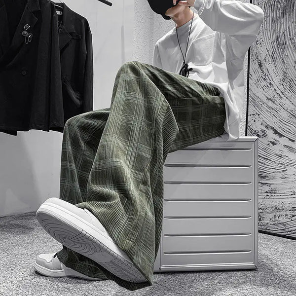 Hip-Hop Cord Plaid Wide-Leg alternatif görünüm