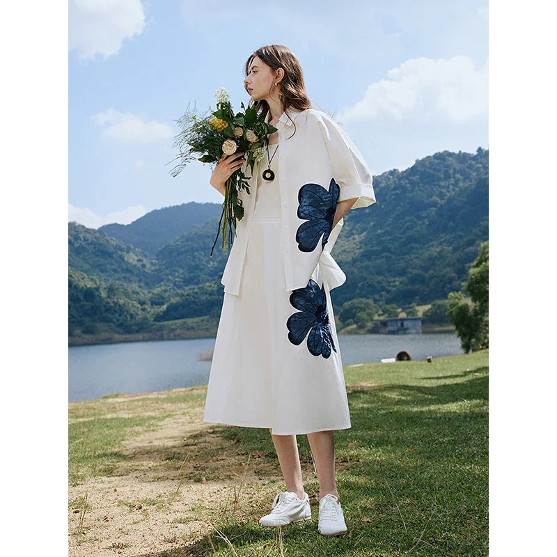 Shoulder-Stitch Mid-Length Woven Top