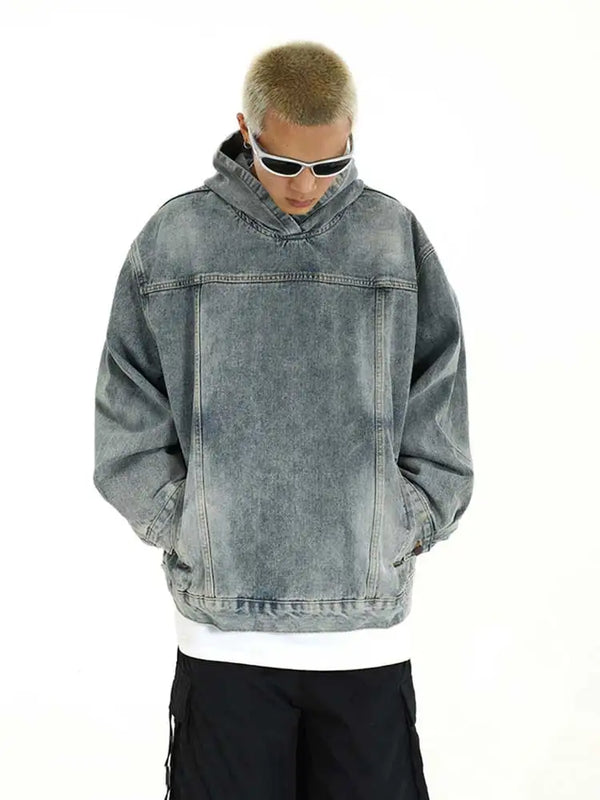 Breathable Mosaic Blue Wash Denim Sweatshirt