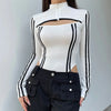 Bar-Print Cyberpunk Cut Out Bodysuit
