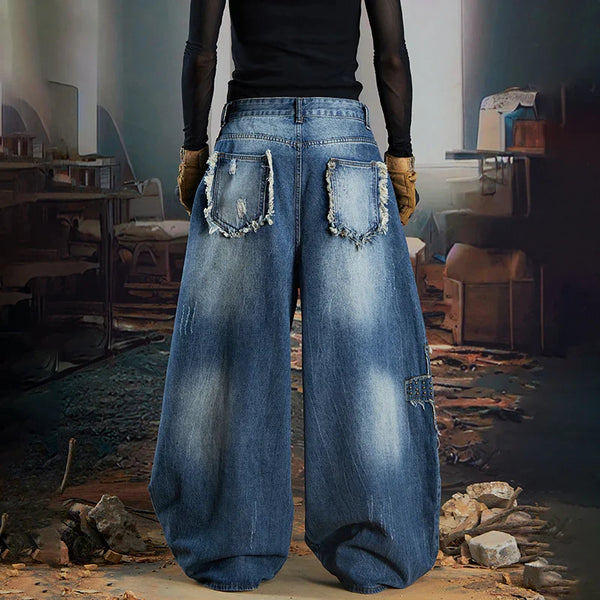 Heritage Mosaic Design Torn Bell Leg Denim alternatif görünüm