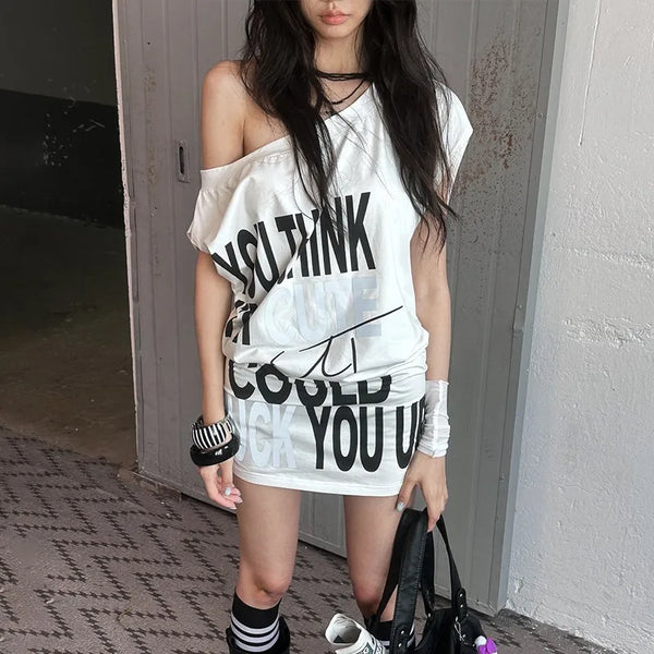 Aged Dirty-Art Aesthetics Off Shoulder T-Shirt alternatif görünüm