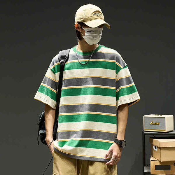 Men's Bar-Print Hip Hop Short Sleeve T-Shirt alternatif görünüm