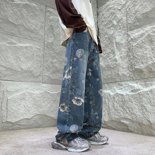 Oversized Flower Bell Leg Denim