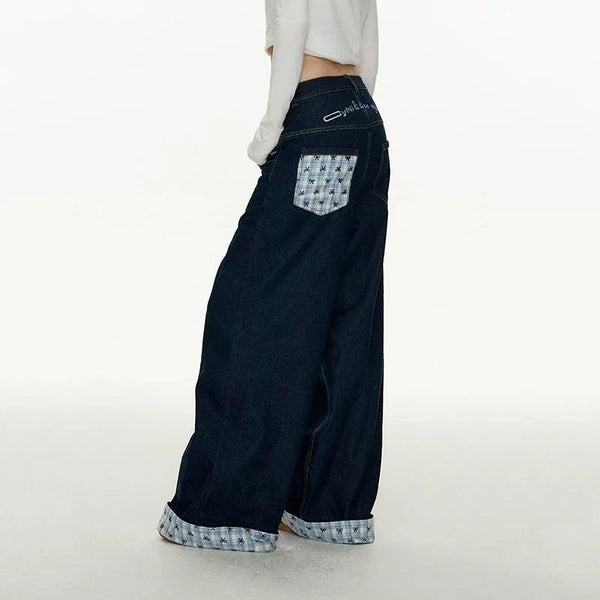 Relaxed Plaid Mosaic Heritage High-Rise Denim alternatif görünüm