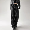 Retro Black Leather Wide-Leg