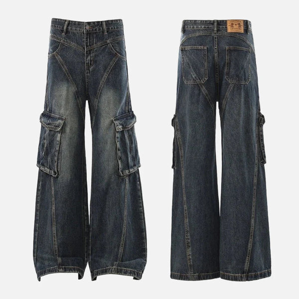 Trendy Spliced Wide Leg Street Jeans alternatif görünüm