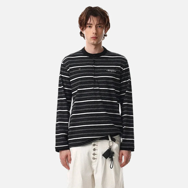 Collar Henley Ripped Elevated Long Sleeve T-Shirt alternatif görünüm