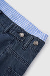 Yıkanmış Color Block Jean Şort, yakın çekim — Navra Wear