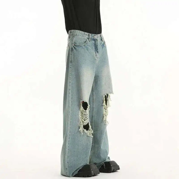 Faded Broken Hole Classic Leg Denim alternatif görünüm