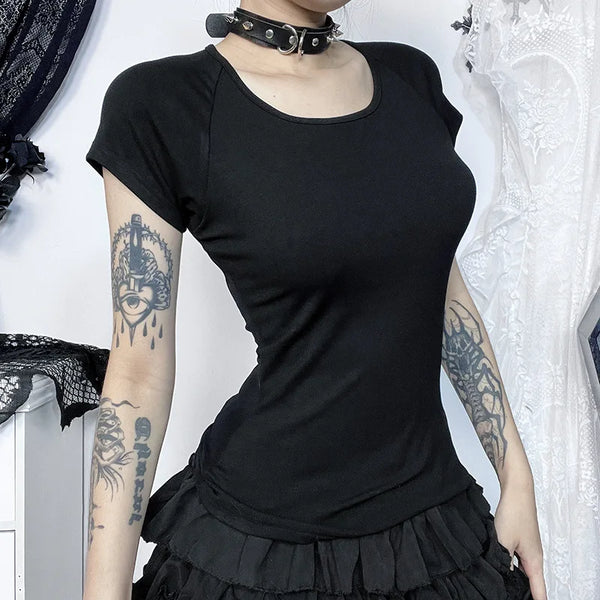 Noir Darkwave Sheer Mesh Backless T-Shirt