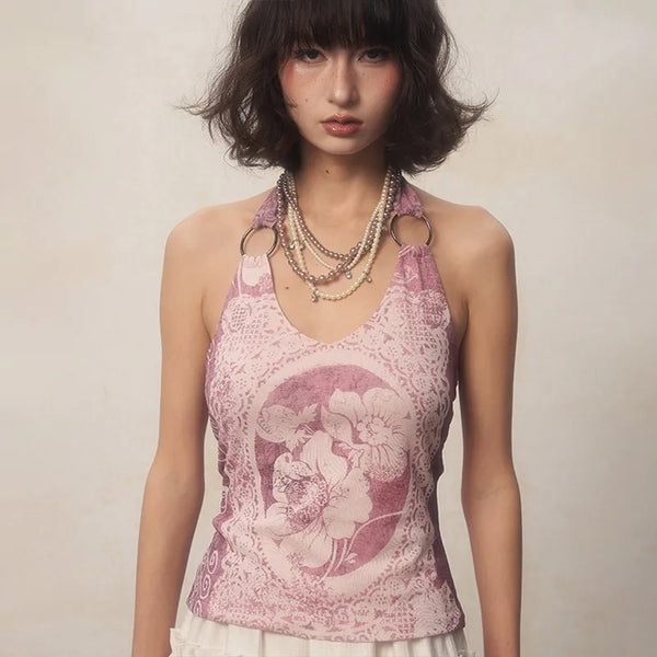 Washed-Out Far-East New-Millennium Purple Halter Top alternatif görünüm