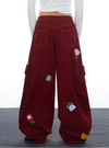 2000s Versatile 2000s Style Red Botanical Utility Denim
