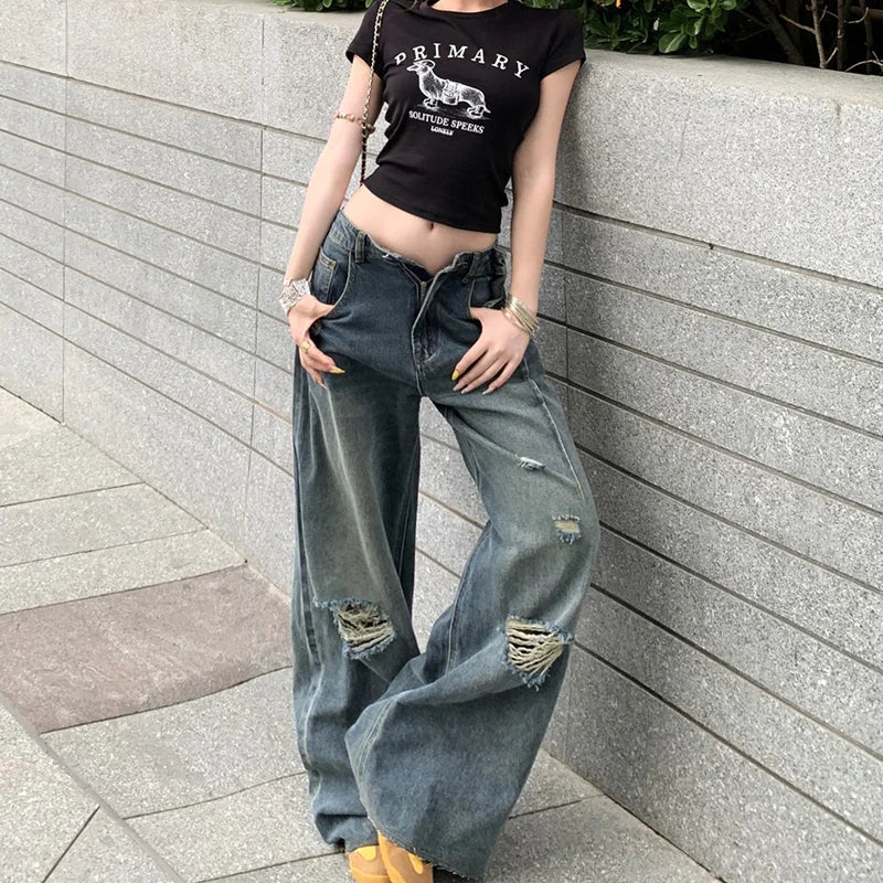 Classic Metro Rinse High-Rise Torn Denim