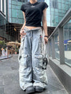 Wild Print Low Rise Faded Utility Denim