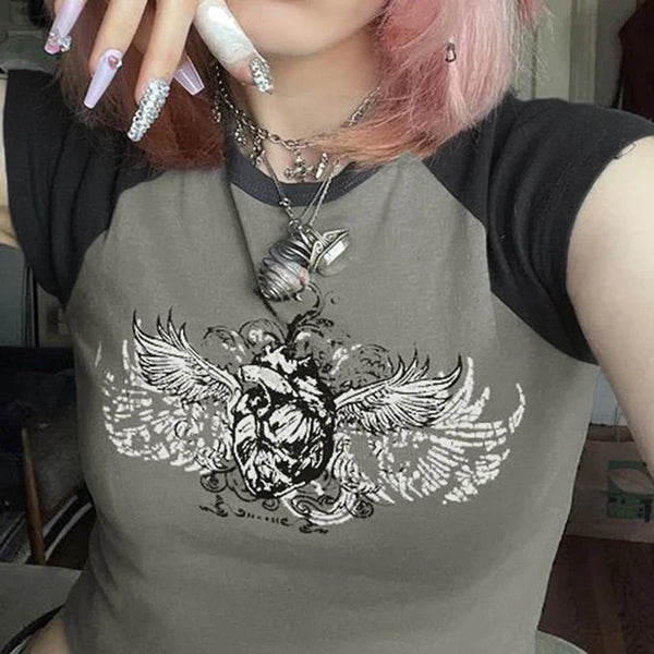 Turn-Of-Era Winged Ossuary Emblem Print T-Shirt alternatif görünüm