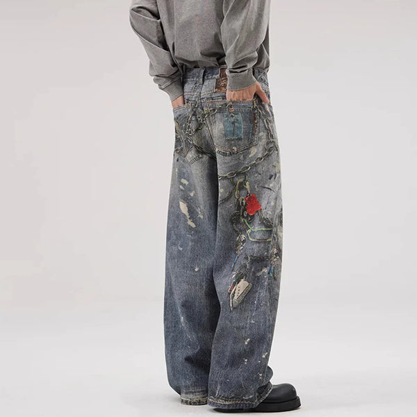 2000s Link Decoration Bell Leg Denim alternatif görünüm