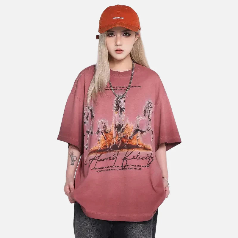 City-Block Horse Visual Tie Dye T-Shirt
