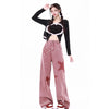 Women Stellar Pink Letters Printed High Waisted Denim