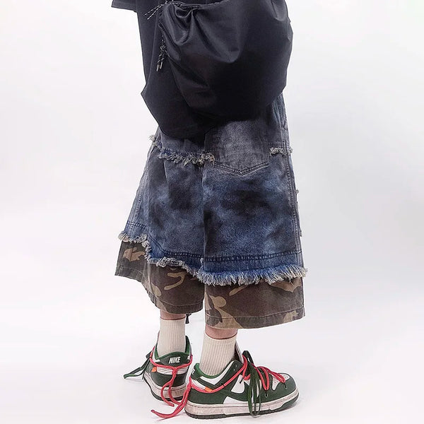 Stylish Personalized Woodland Denim Shorts alternatif görünüm