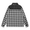 Mesh-Panel Embroidered Plaid Lapel Top